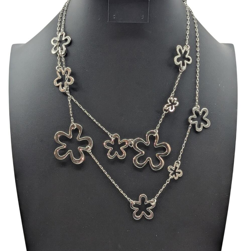 Lia Sophia 'Blossom' Silver Tone Flower Cut Out Station Long Chain Necklace - Picture 2 of 6